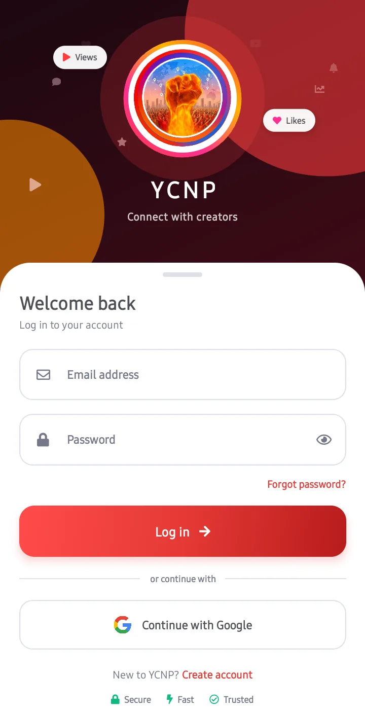 YCNP app — sign in screen